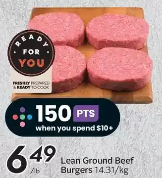 Sobeys Lean ground beef burgers offer