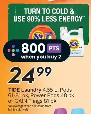 Sobeys Tide laundry, pods, power pods or gain flings offer