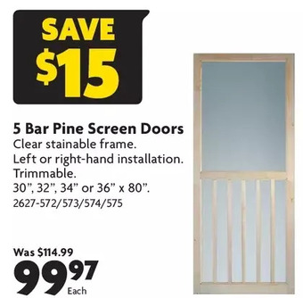 Home Hardware 5 bar pine screen doors offer