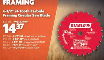 Home Hardware 6-1/2 24 tooth carbide framing circular saw blade | 6-1/2 24t | 7-1/4 24t | 7-1/4 24t | 7-1/4 24t | 8-1/4 24t offer