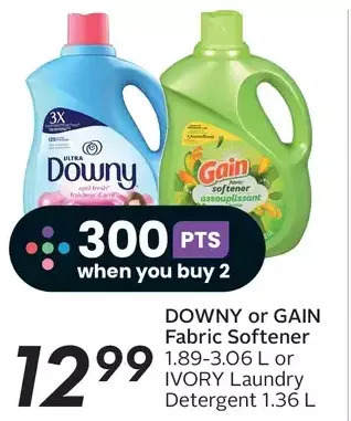 Sobeys Downy or gain fabric softener or ivory laundry detergent offer