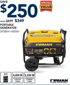 RONA Firman portable generator offer