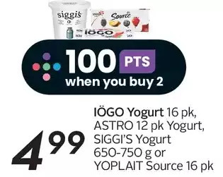 Sobeys Urban Fresh Iögo yogurt, astro yogurt, siggi's yogurt or yoplait source offer