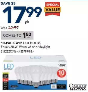 RONA Feit electric 10-pack a19 led bulbs offer