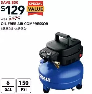Lowe's Kobalt oil-free air compressor offer