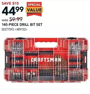 Lowe's Craftsman 140-piece drill bit set offer