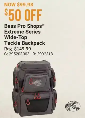 Cabela's Bass pro shops extreme series wide-top tackle backpack offer