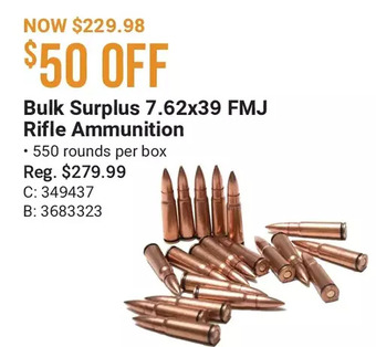 Cabela's Bulk surplus 7.62x39 fmj rifle ammunition offer