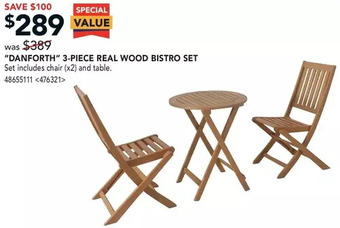 Lowe's Danforth 3-piece real wood bistro set offer