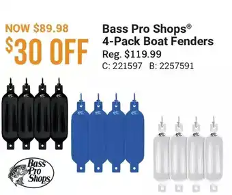 Cabela's Bass pro shops 4-pack boat fenders offer