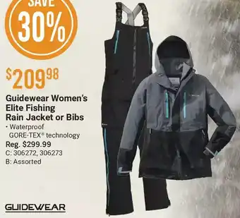 Cabela's Guidewear women's elite fishing rain jacket or bibs offer