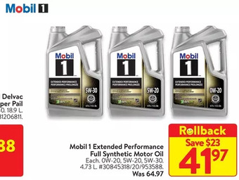 Walmart Mobil 1 extended performance full synthetic motor oil offer