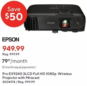 Staples Epson pro ex9240 3lcd full hd 1080p wireless projector with miracast offer