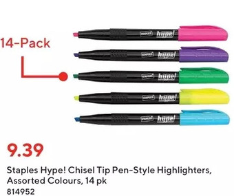 Staples Staples hype! chisel tip pen-style highlighters offer