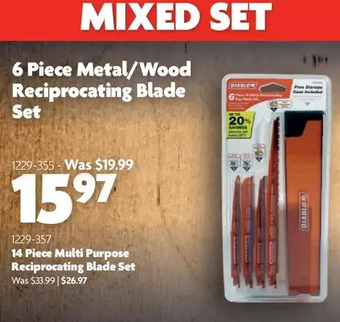Home Hardware 6 piece metal/wood reciprocating blade set | 14 piece multi purpose reciprocating blade set offer