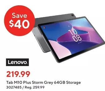 Staples Lenovo tab m10 plus storm grey 64gb storage offer