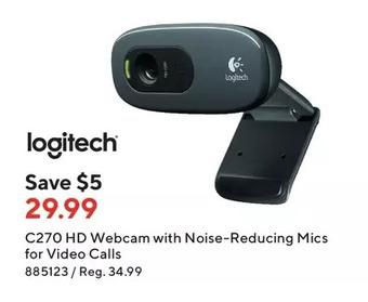 Staples Logitech c270 hd webcam with noise-reducing mics for video calls offer