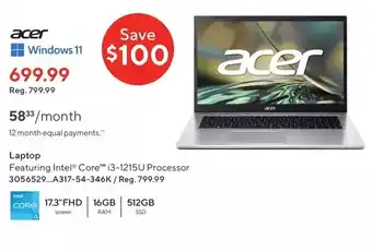 Staples Acer laptop featuring intel core i3-1215u processor 17.3 fhd screen | 16gb ram | 512gb ssd offer