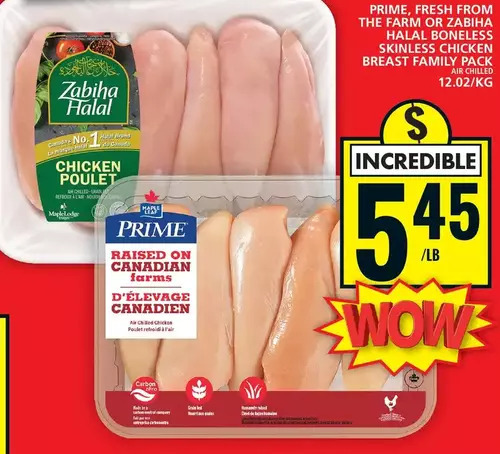 Food Basics Prime fresh from the farm | zabiha halal boneless skinless chicken breast family pack offer