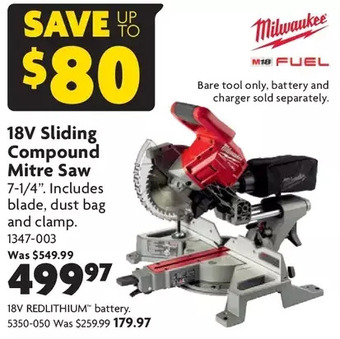 Home Hardware 18v sliding compound mitre saw | 18v redlithium battery offer