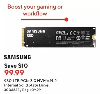 Staples Samsung 980 1 tb pcie 3.0 nvme m.2 internal solid state drive offer