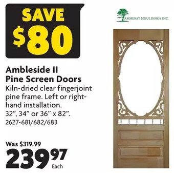 Home Hardware Ambleside ii pine screen doors offer