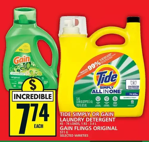 Food Basics Tide simply | gain laundry detergent | gain flings original offer