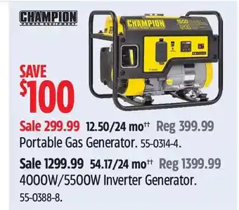 Canadian Tire Champion portable gas generator | 4000w/5500w inverter generator offer