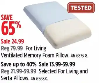 Canadian Tire For living ventilated memory foam pillow | for living and serta pillows offer