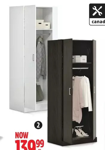 Canadian Tire Sauder 2-door wardrobe. white or espresso offer