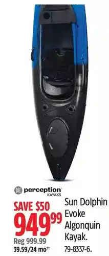 Canadian Tire Perception kayaks sun dolphin evoke algonquin kayak offer