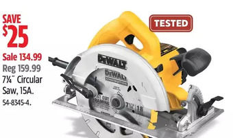 Canadian Tire Dewalt 7¼ circular saw, 15a offer