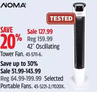 Canadian Tire Noma 42 oscillating tower fan | portable fans offer
