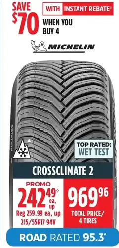 Canadian Tire Michelin crossclimate 2 tires offer