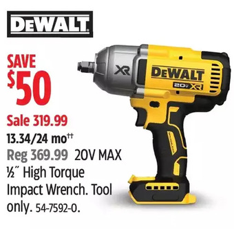 Canadian Tire Dewalt 20v max 1/2 high torque impact wrench offer