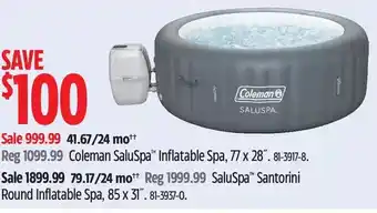 Canadian Tire Coleman saluspa inflatable spa, 77 x 28 | saluspa santorini round inflatable spa, 85 x 31 offer