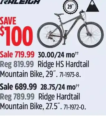 Canadian Tire Raleigh ridge hs hardtail mountain bike | ridge hardtail mountain bike offer