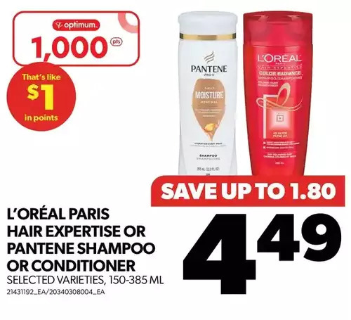 Real Canadian Superstore L'oréal paris hair expertise or pantene shampoo or conditioner offer