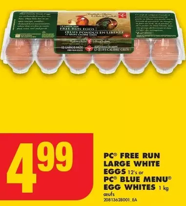 No Frills Pc free run large white eggs or pc blue menu egg whites offer