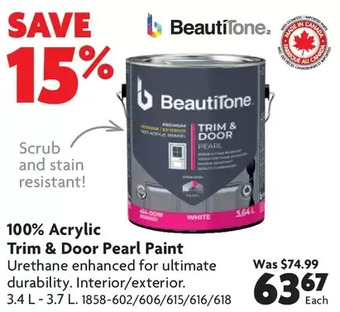Home Hardware 100% acrylic trim & door pearl paint offer