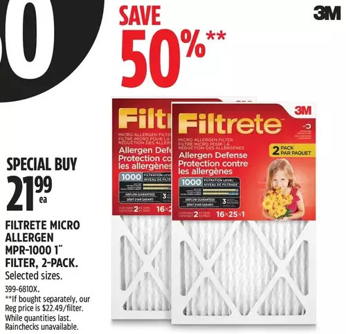 Canadian Tire 3m filtrete micro allergen mpr-1000 1 filter offer
