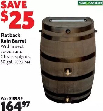 Home Hardware Flatback rain barrel offer