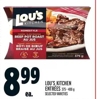 Metro Lou's kitchen entrees offer