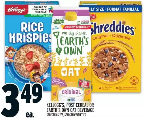 Metro Kellogg's, post cereal or earth's own oat beverage offer