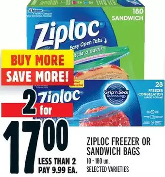 Metro Ziploc freezer or sandwich bags offer