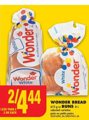 No Frills WONDER BREAD 675 g or BUNS 8's offer