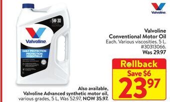 Walmart Valvoline conventional motor oil offer