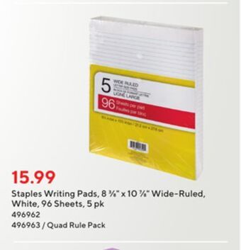 Staples Staples writing pads - 8-3/8 x 10-7/8 - wide-ruled - white - 96 sheets - 5 pk offer