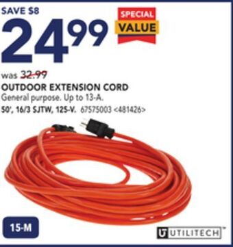 Lowe's Utilitech outdoor extension cord 30' offer