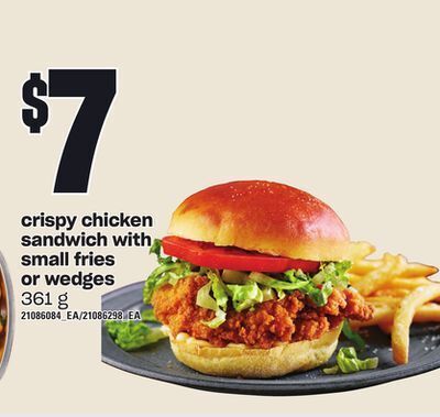 Loblaws Crispy chicken sandwich with small fries or wedges, 361 g offer
